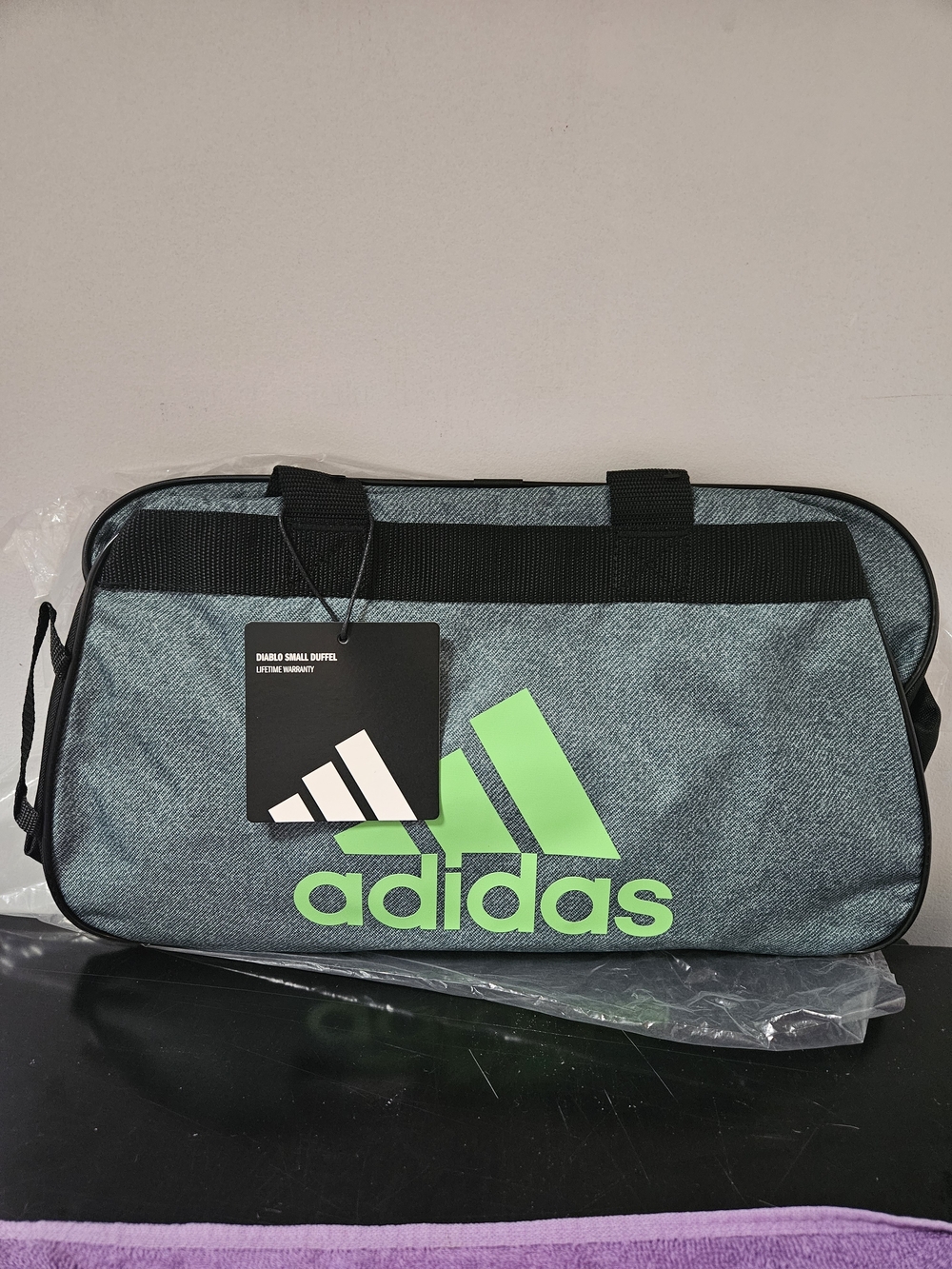adidas Heather Gray Duffel with Neon Green Logo